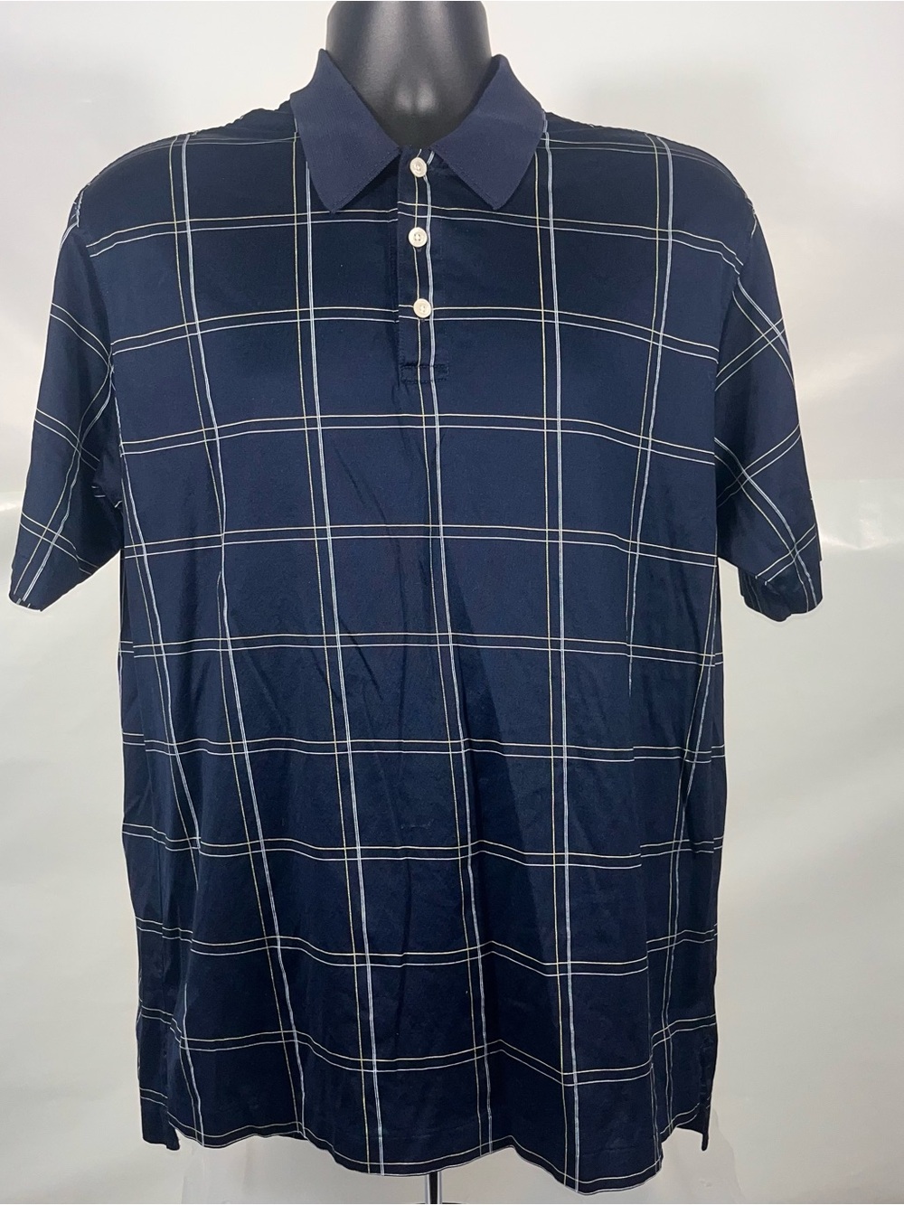 Brooks Brothers Men Shirt M Polo Short Sleeve Blue Windowpane Casual Preppy